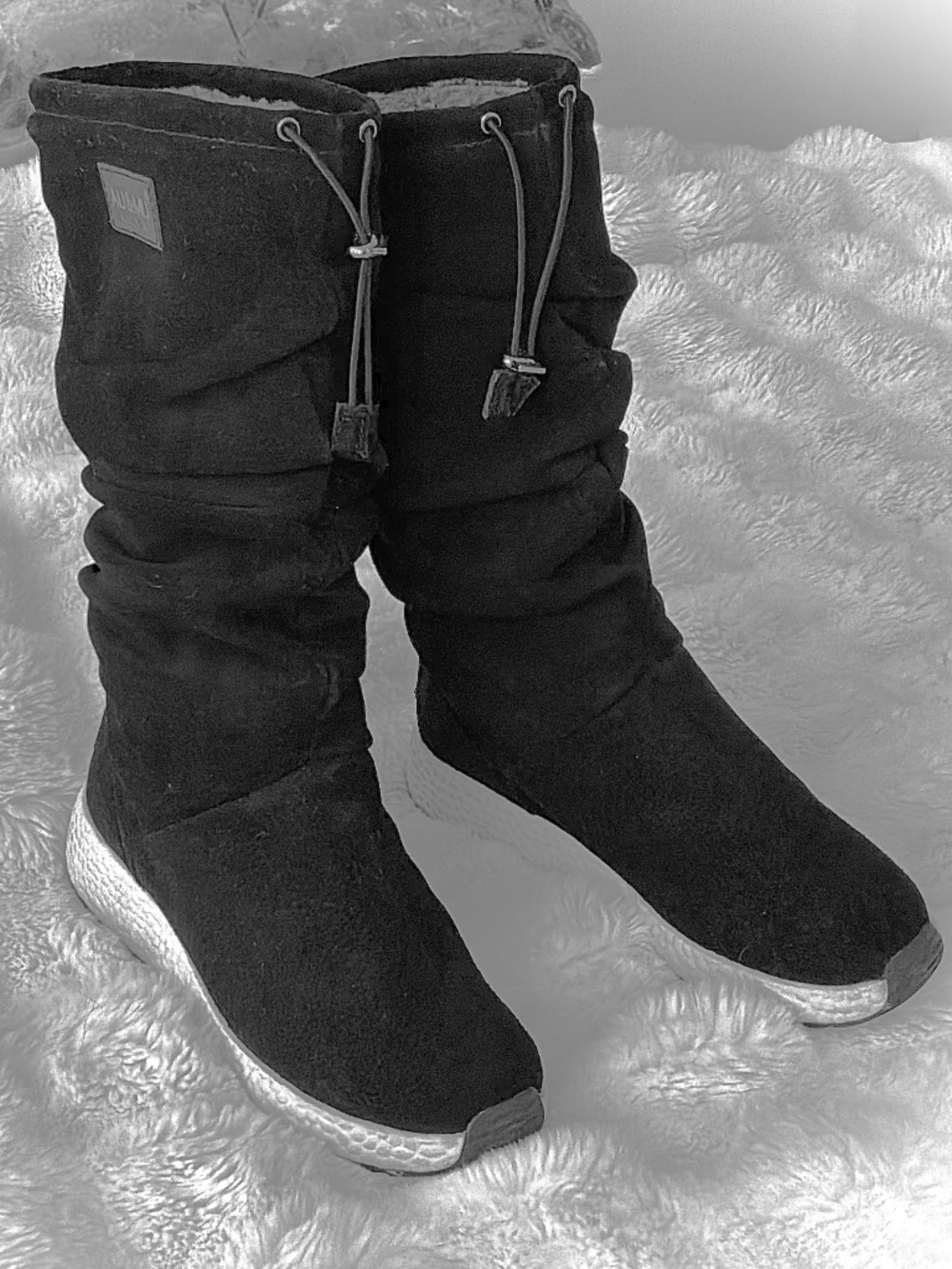 AU&MU Australia Black Suede Slouchy Winter Sneaker Boots - Size 7